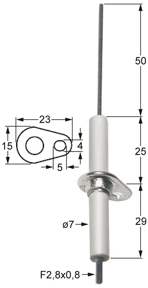 Zündelektrode für Jemi Anschluss Flachstecker 2,8/0,8mm L1 50mm ø 7mm