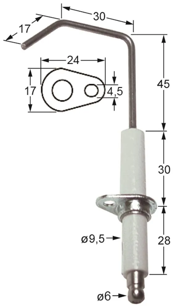 Zündelektrode für Bratpfanne Electrolux 221516, 221515, 211512 L1 45mm