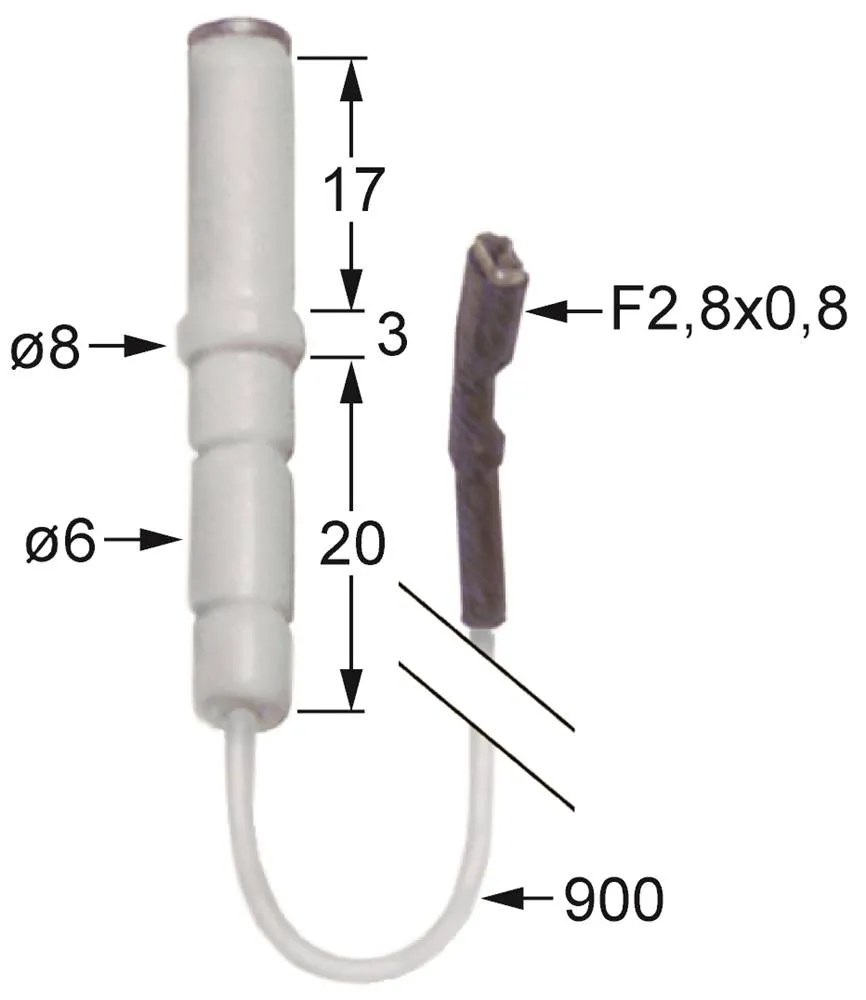 Zündelektrode für Tecnoeka KC96V, CV5-90/X Körperlänge1 17mm ø 6mm 6mm