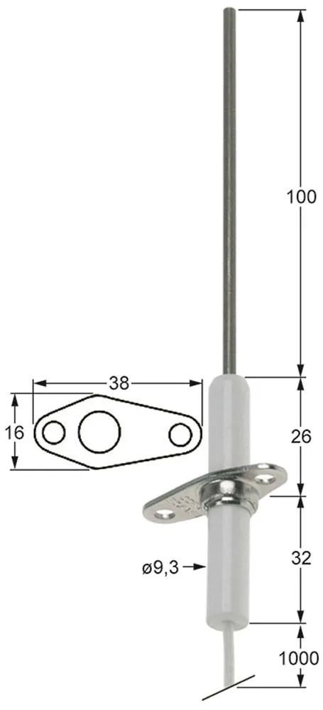 Zündelektrode für Capic Körperlänge1 26mm L1 100mm Körperlänge2 32mm
