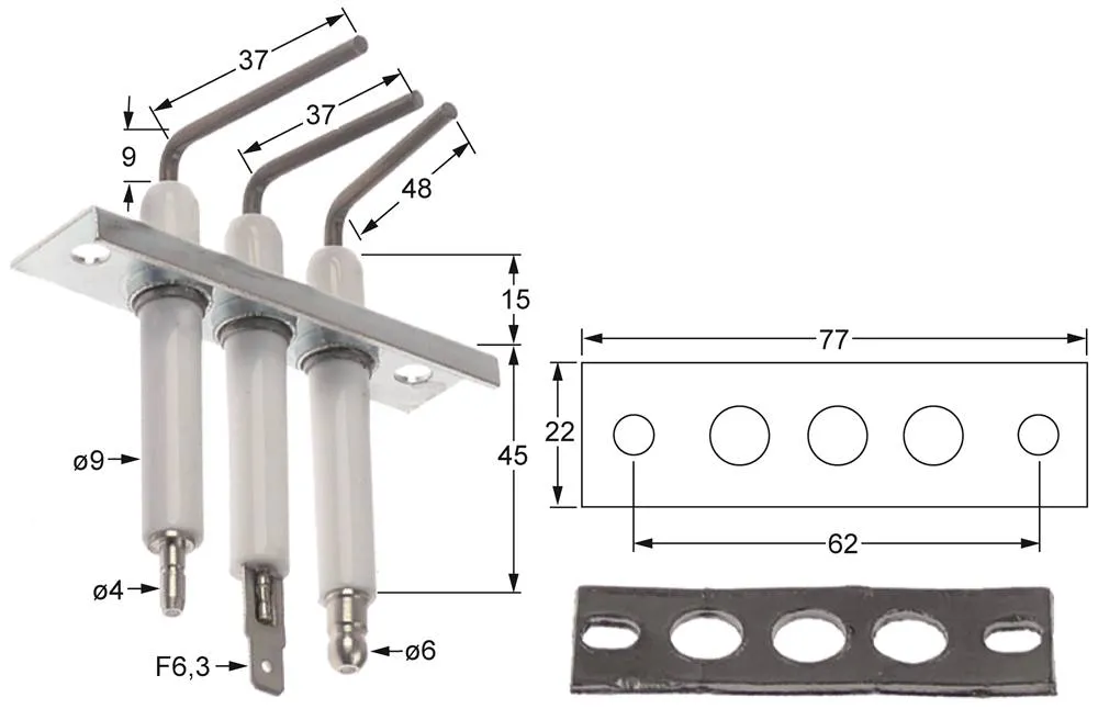 Zündelektrode Gruppe für Fritteuse Falcon G2840, G2845F, G2841 L1 9mm