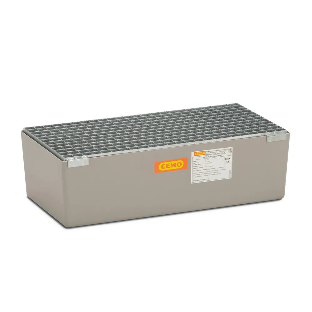 CEMO Auffangwanne aus GFK, HxBxT 240 x 420 x 820 mm, Gitterrost aus Stahl