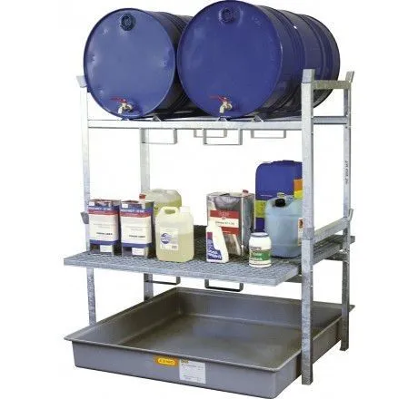 CEMO Fassregal Typ 800 mit Fassauflagen 2x200 Liter und Gitterrost für Kleingebinde