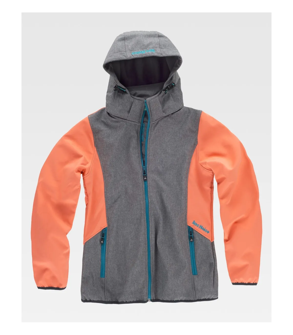 Dreifarbige Frauen Softshell. Abnehmbare Kapuze mit verstellbarem Gummizug. RN1010004