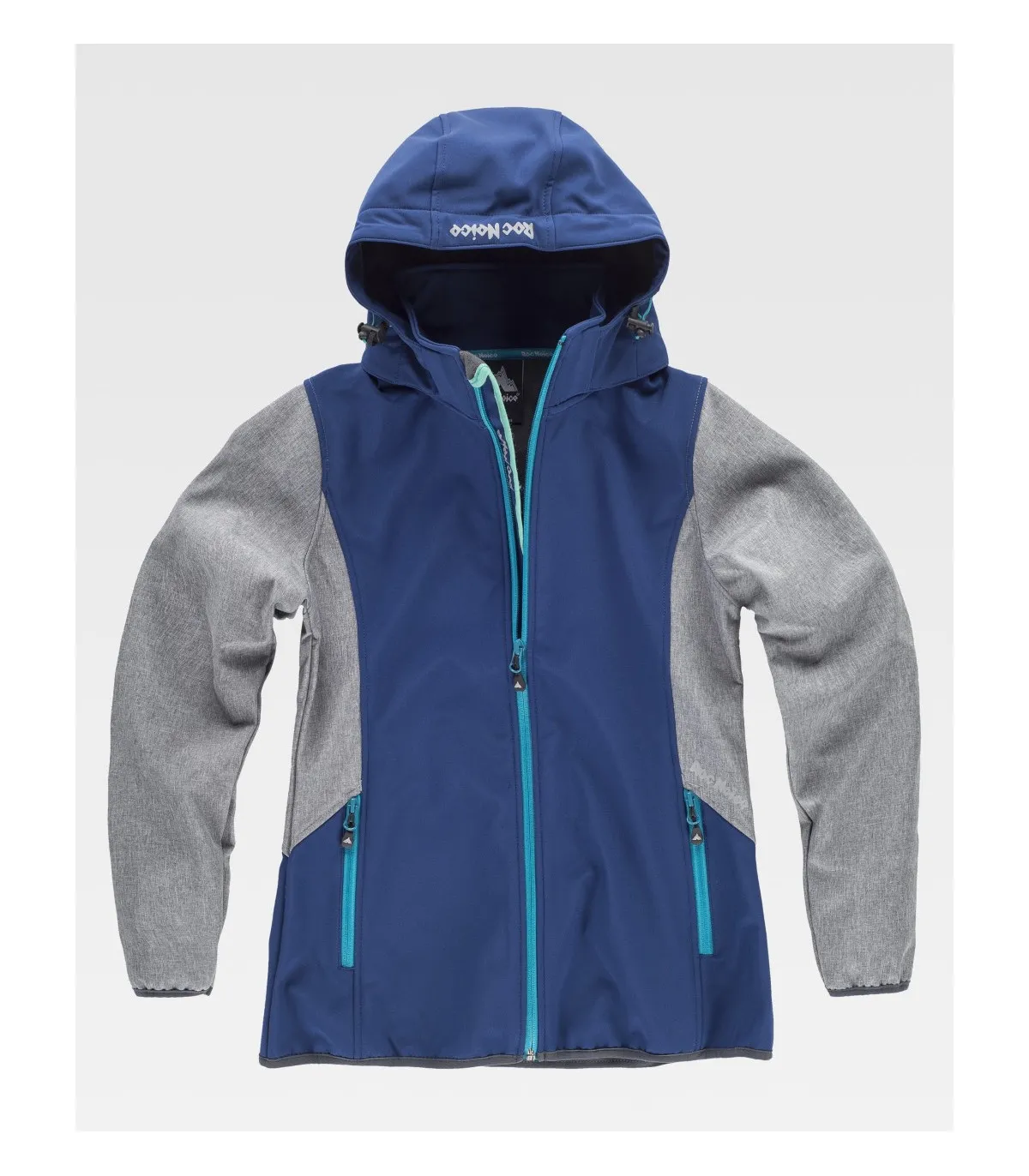 Dreifarbige Frauen Softshell. Abnehmbare Kapuze mit verstellbarem RN1010003