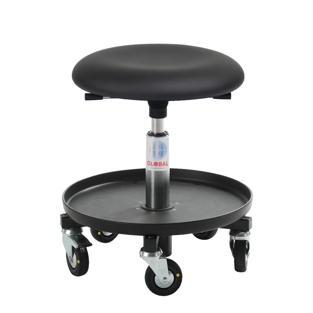 Global Stole A/S ESD-Montage-Rollhocker, Kunstledersitz Ø 360 mm, Sitzhöhe 410-540 mm, mit Ablage