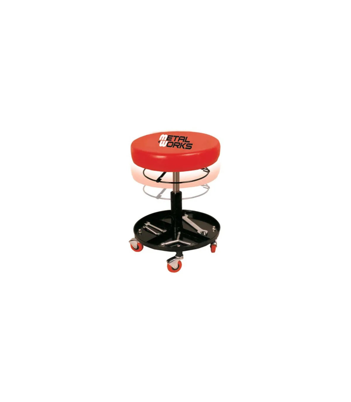 Pneumatischer Workshop-Hocker mit Rädern und Tablett | Metalworks