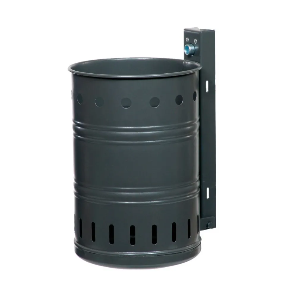 RENNER Abfallbehälter aus Stahl, 35 Liter, rund, Wandmontage, gelocht, DB 703 anthrazit-eisenglimmer