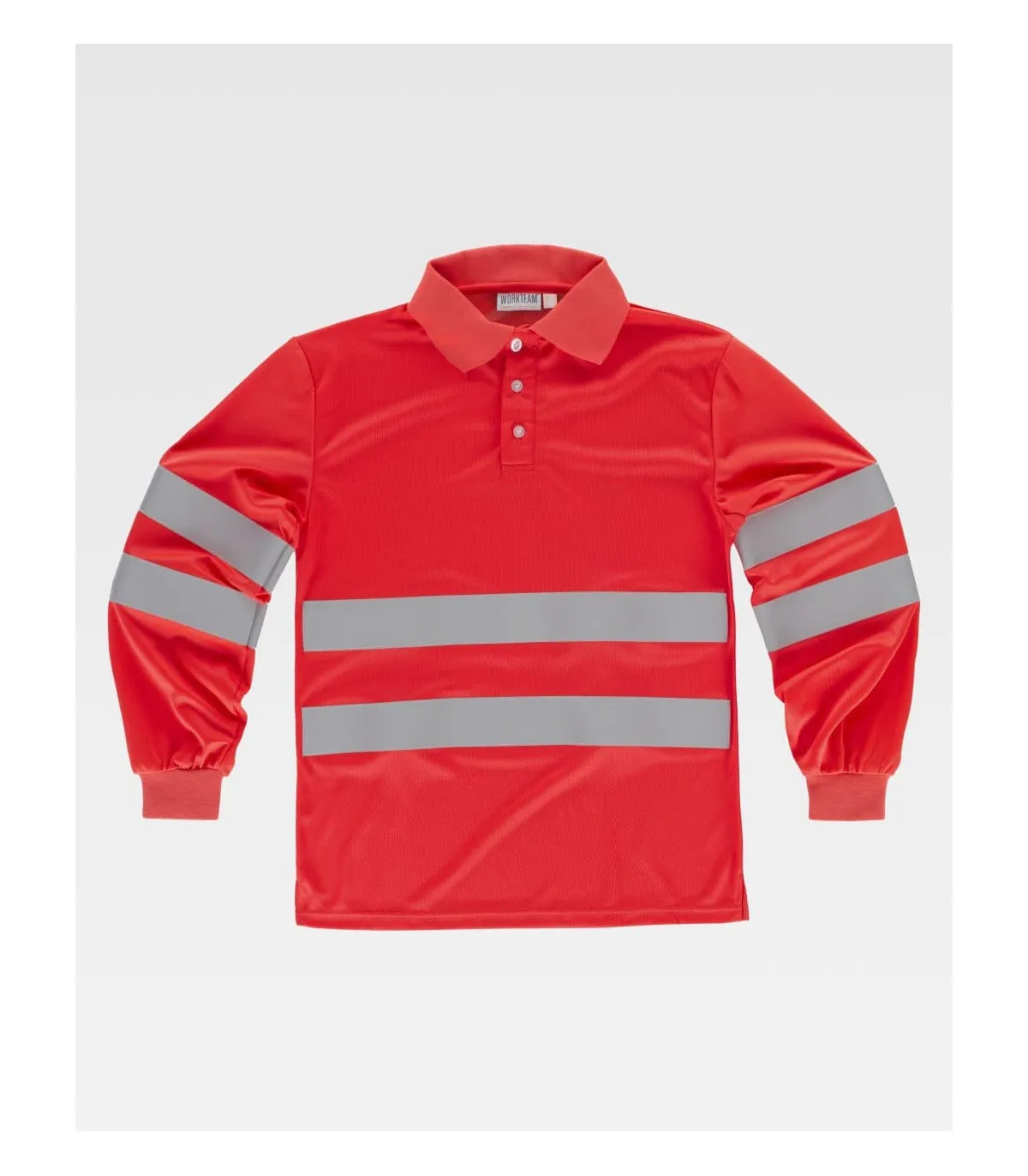 Warnschutz-Langarm-Poloshirt aus Birdseye-Polyester mit reflektierendem Band C3837