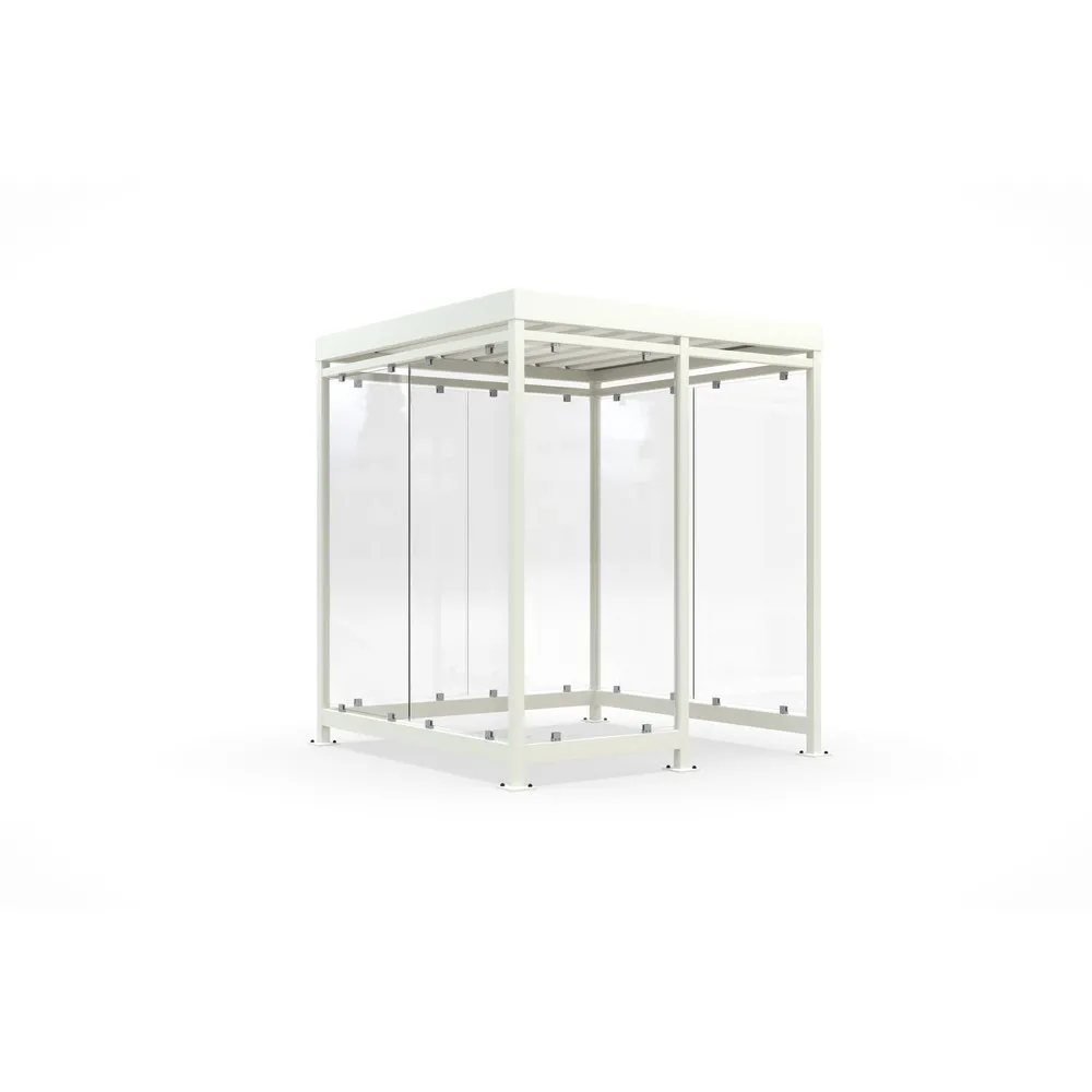 wsm® Raucherunterstand, fertig montiert, für 4-9 Personen, 7 Elemente, RAL 9002 grauweiß - ohne Glasdekor