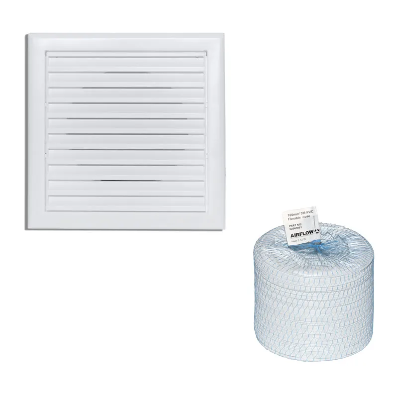 Airflow iCON Flexrohr-Set ø 100mm, 3m lang, inkl. Ausblasgitter rechteckig weiß 72156