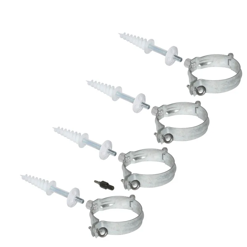 4 verzinkte Schellen M10 Fallrohrschelle ø100 mm Ablaufrohrschelle mit Thermodübel & Stockschrauben