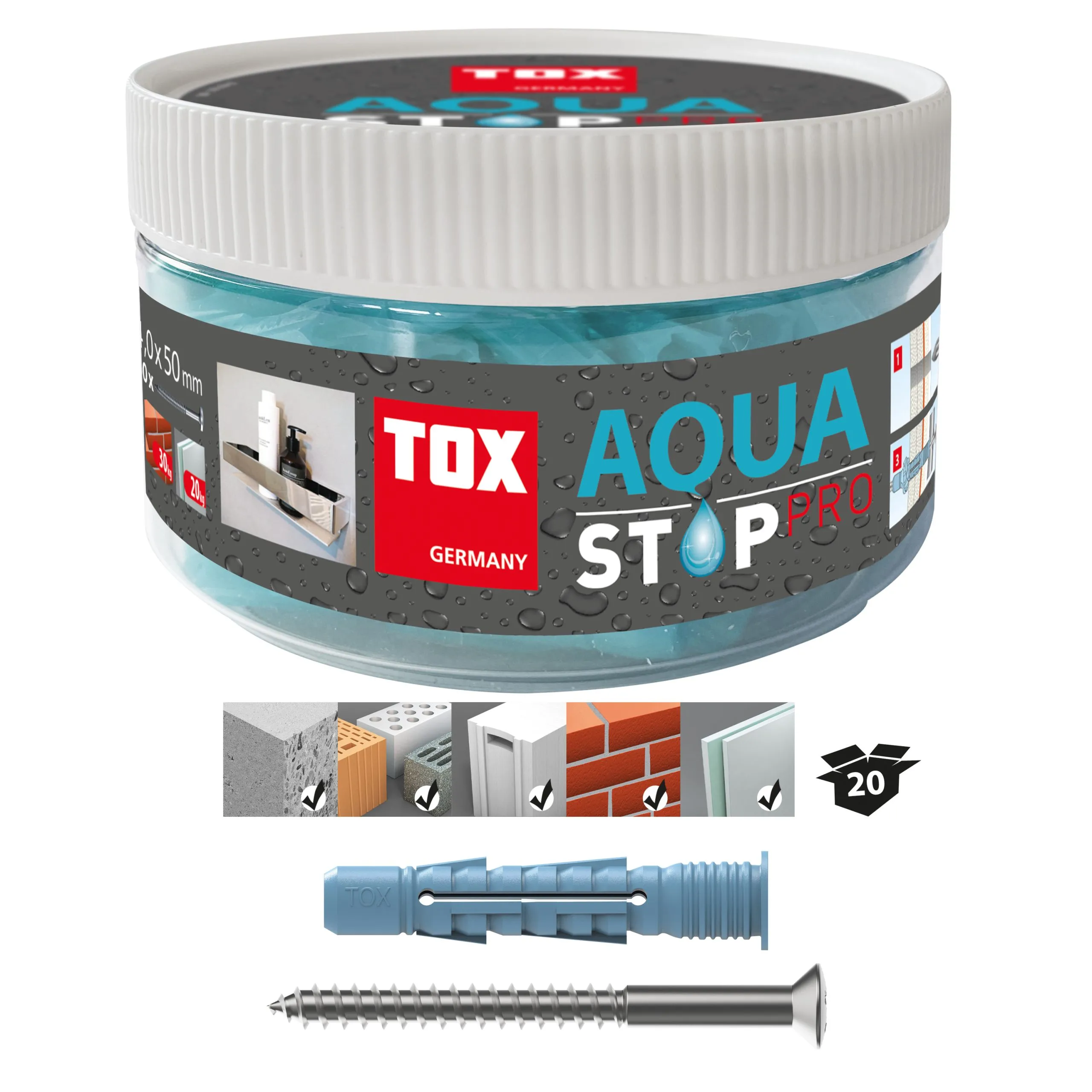 TOX Allzweckdübel Aqua Stop Pro 8x50 mm + Schraube in Runddose, 014271021