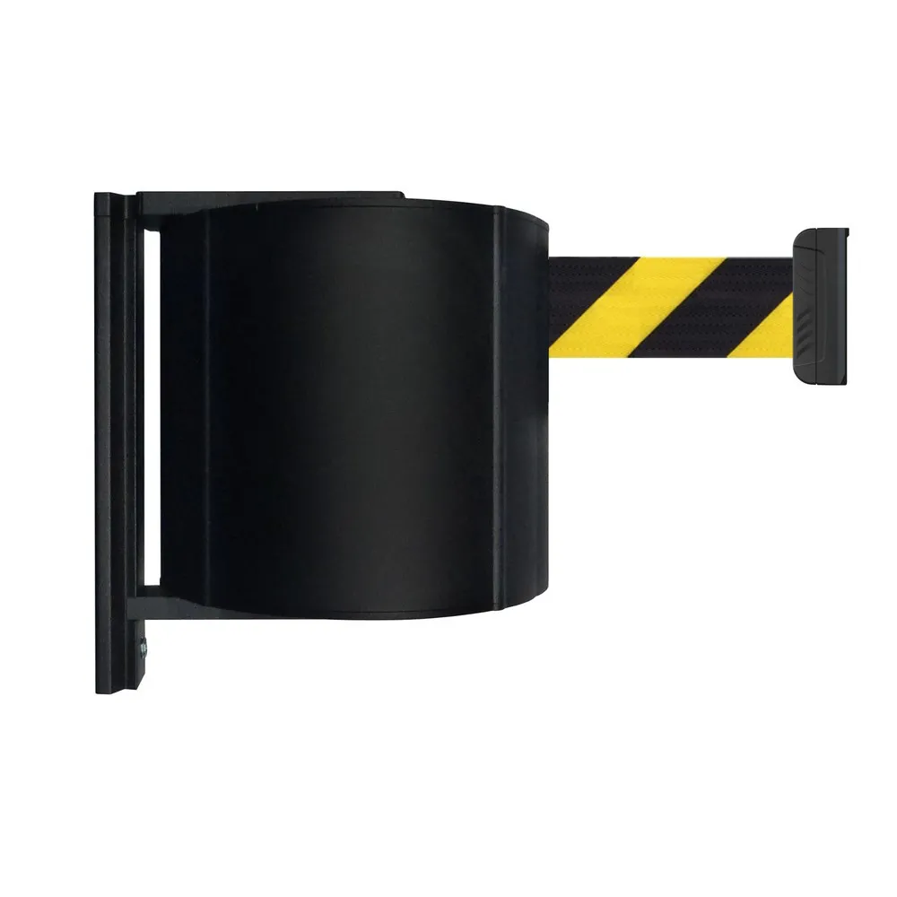 Absperr-Wandgurt XXL mit magnetischem Endstück, Länge 10 m, schwarz / gelb diagonal gestreift