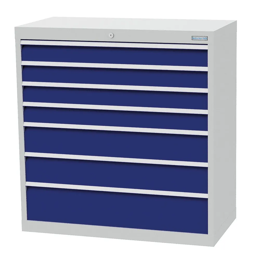 Bedrunka+Hirth Schubladenschrank Profi, Schubladen 4x100 + 2x150 + 1x200 mm, HxBxT 1.019 x 980 x 500 mm, lichtgrau/enzianblau