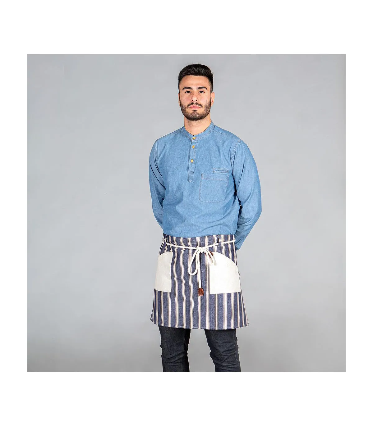 Bibellose Schürze mit Fronttaschen 45X68 CM, gestreifter Canvas-Stoff GARY'S UNIFORMS 157500