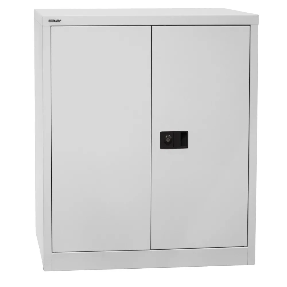 BISLEY Flügeltürschrank, Höhe 1.000 mm, BxT 914 x 400 mm, lichtgrau/blau, Böden verzinkt