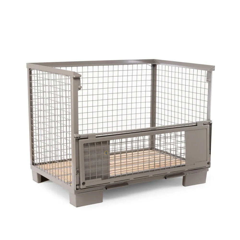 HEMMDAL Euro-Gitterbox mit Doppelvorderwandklappe, HxBxT 970 x 1.240 x 835 mm, steingrau