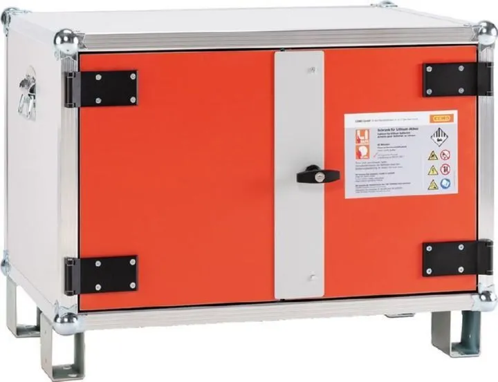 Cemo Akku Lagerschrank B 800 mm mit Stapelfüßen und 2 Rauchmeldern