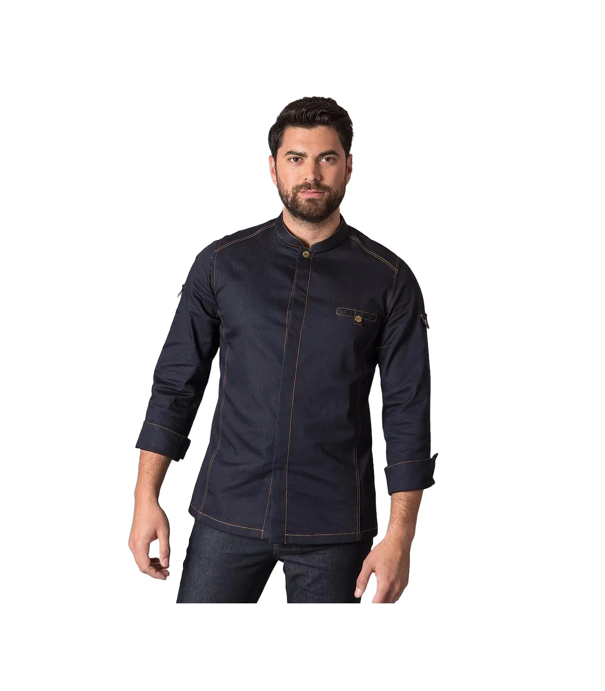 Cuisine Mantel Mann Ärmel Roll-up und Stab Hals, Stoff TEJANO MORAN UNIFORMES GARY'S 946600