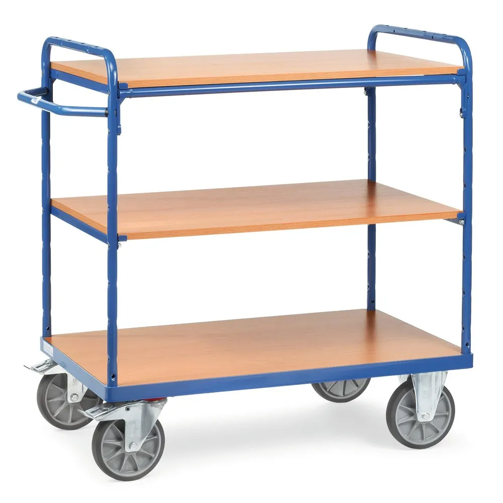 fetra® Etagenwagen mit Holzböden, 3 Etagen à 850 x 500 mm, Höhe 1.111 mm
