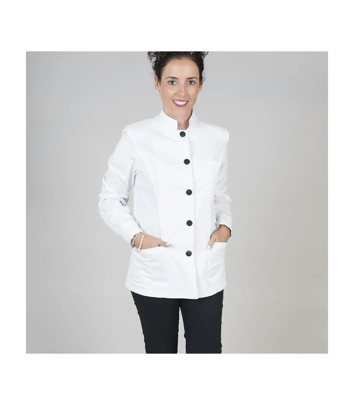 Frauen lange Ärmel in GARY'S weißen Sarga mit schwarzen Knöpfen