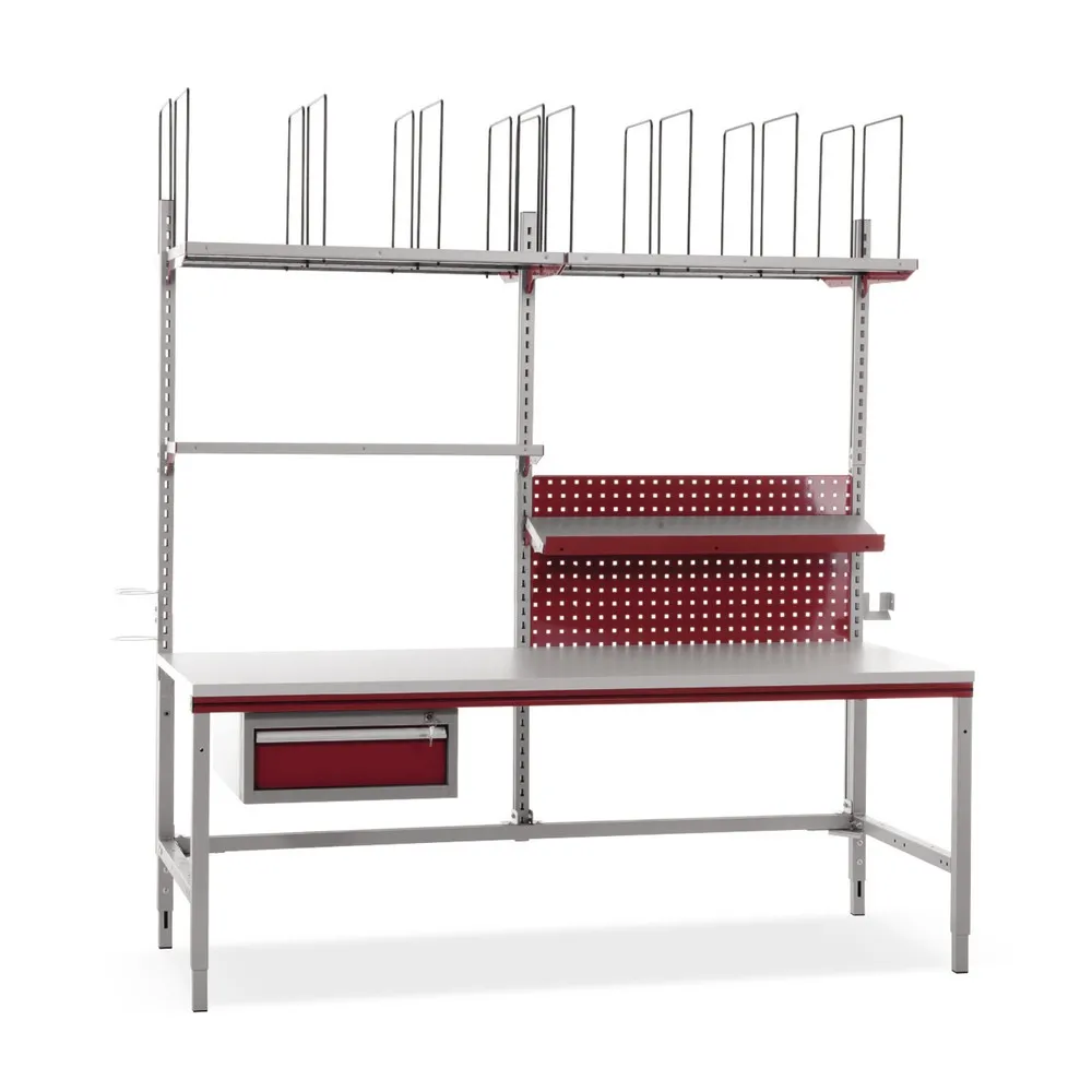 Rocholz Höhenverstellbarer Packtisch FLEX+, mit großem Zubehörpaket, HxBxT 690-960 x 2.000 x 800 mm