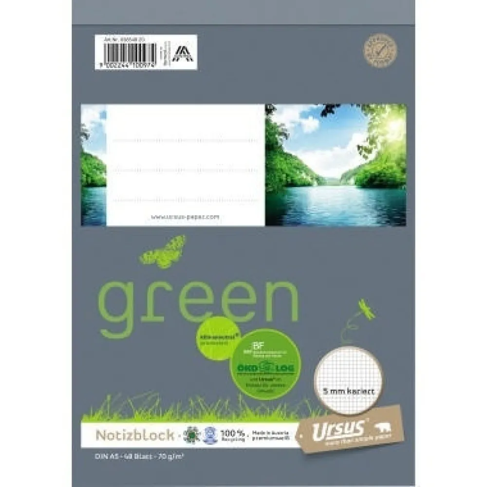 Ursus Schreibblock Ursus Green 03654820 DIN A5 kar. 70g 48Bl