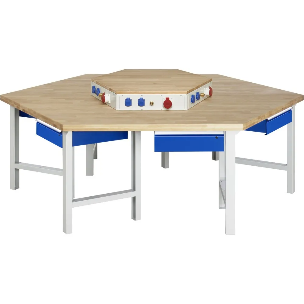 RAU Gruppenwerkbank Serie 4000, Energieaufsatz, HxBxT 840 x 2.700 x 2.340 mm, 6 Schubladen mit ErgoScript®