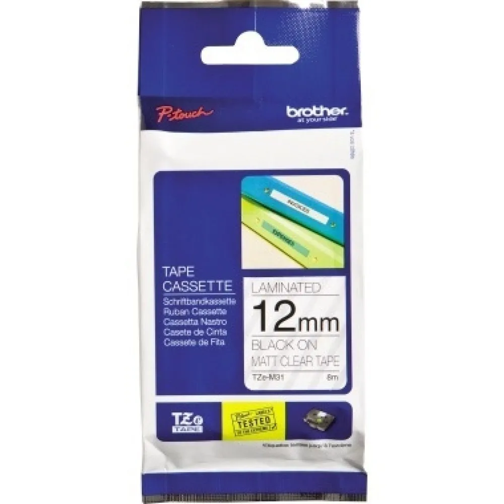 P-touch Schriftbandkassette TZEM31 12mmx8m laminiert sw auf tr