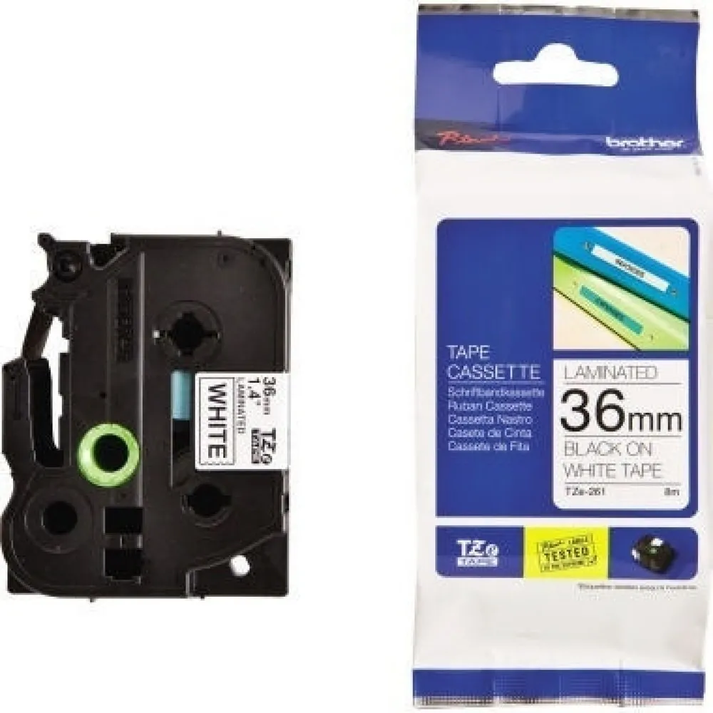 P-touch Schriftbandkassette TZE261 36mmx8m laminiert sw auf ws