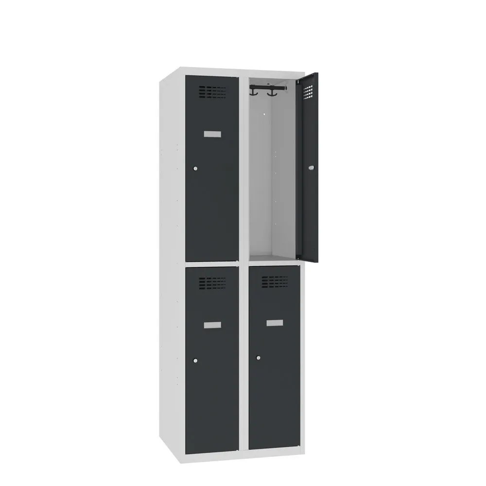 Steinbock® Kleiderspind, bodenstehend, 2-stöckig, 4 Fächer, Drehriegelverschluss, HxBxT 1.800 x 600 x 500 mm, lichtgrau/anthrazitgrau