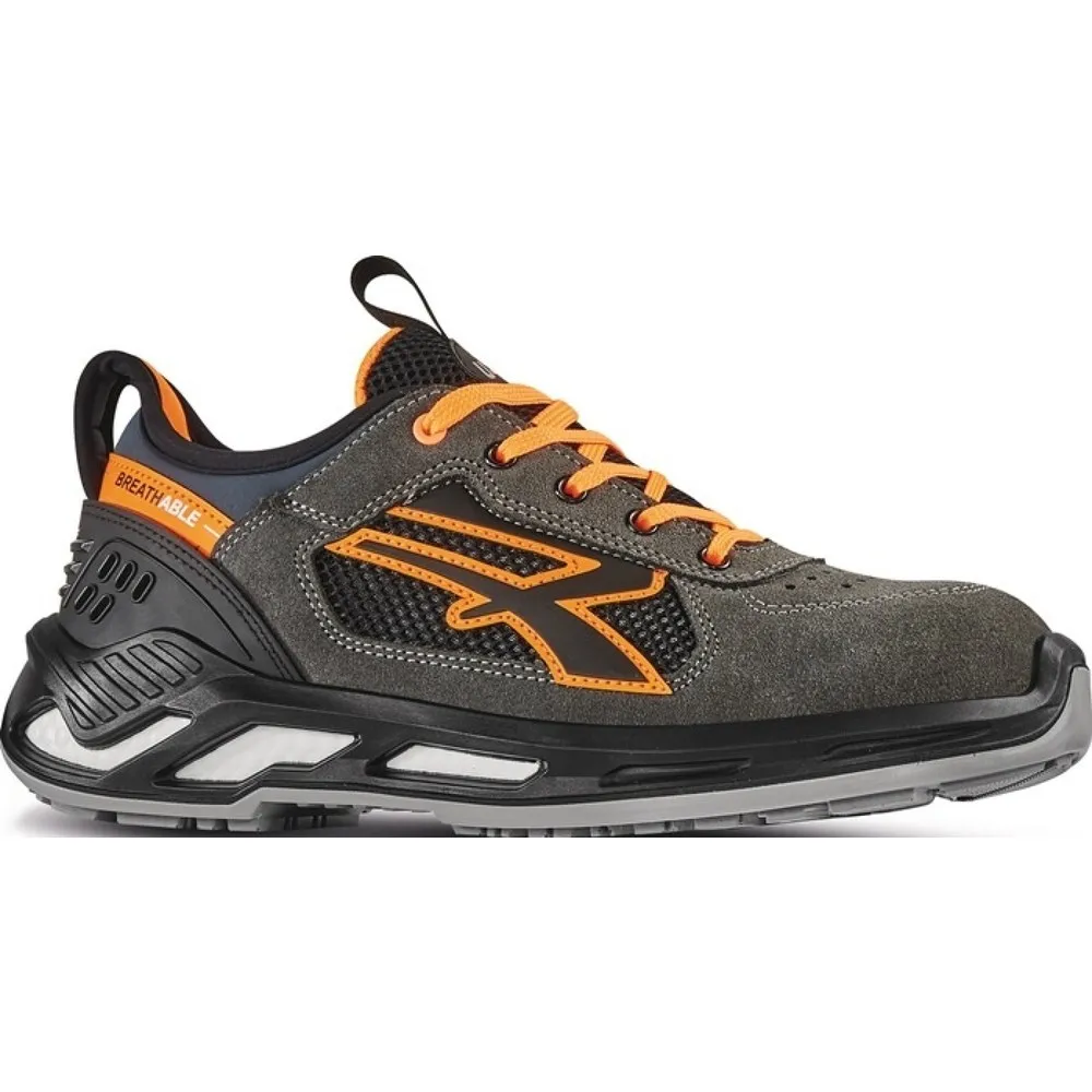 U.POWER Sicherheitsschuh Ryder, S1P SRC ESD EN ISO 20345, Größe 44 grau/orange, Veloursleder