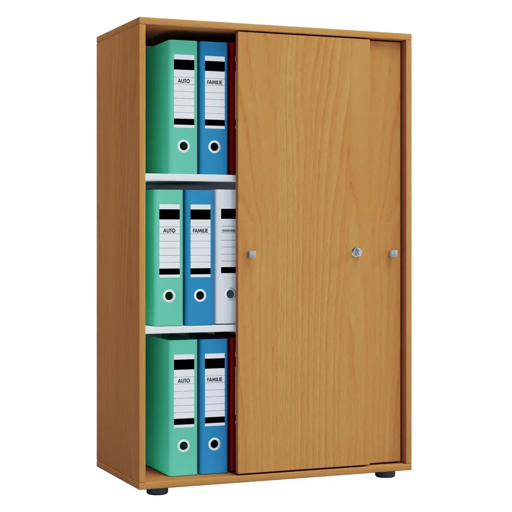 VCM Büroschrank Lona mit Schiebetüren, 3 Fächer, HxBxT 1.110 x 700 x 400 mm, Buche