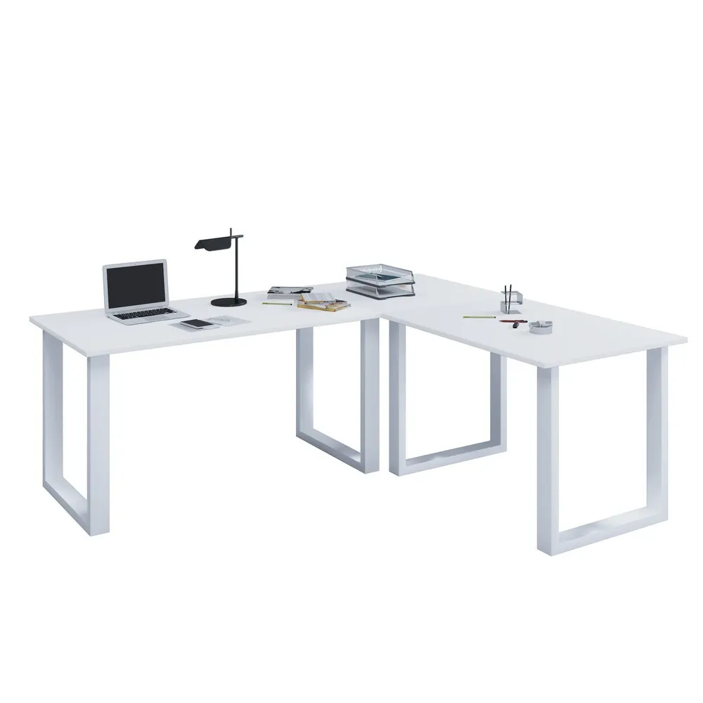 VCM Büro-Eckschreibtisch Lona, U-Fußgestell, Tischplatten BxT 2.200 x 800 und 1.900 x 800 mm, weiß